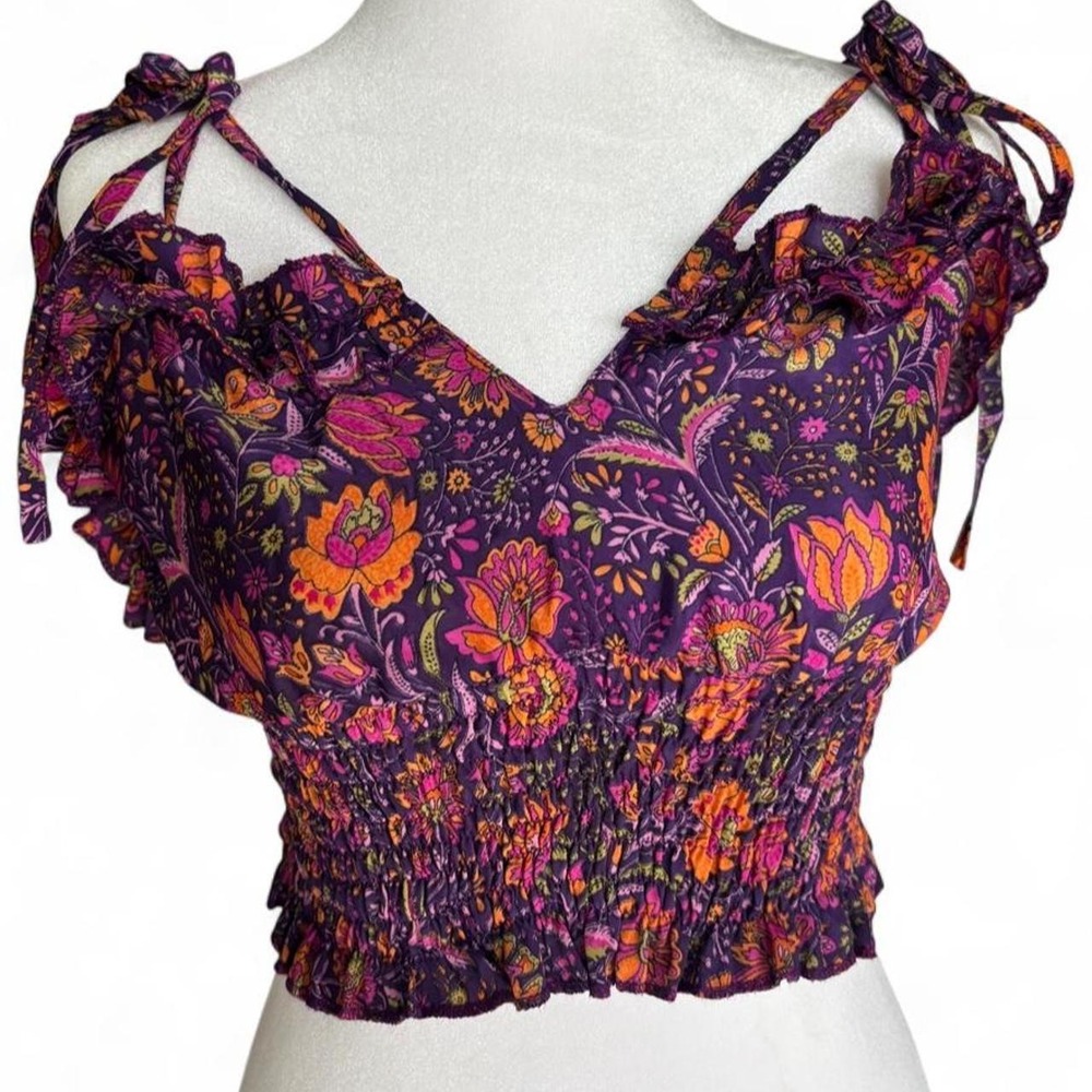 Gardenbelle Shop Hippie Off The Shoulder Floral Crop Top Women's Size Small NWOT